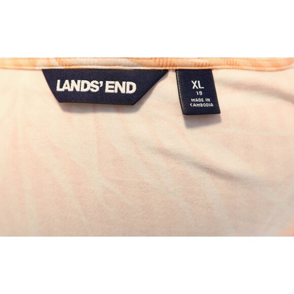 LANDS END Tropical Palm Print Twist Front Midi Dress Size XL Peach White Cotton - Picture 9 of 10